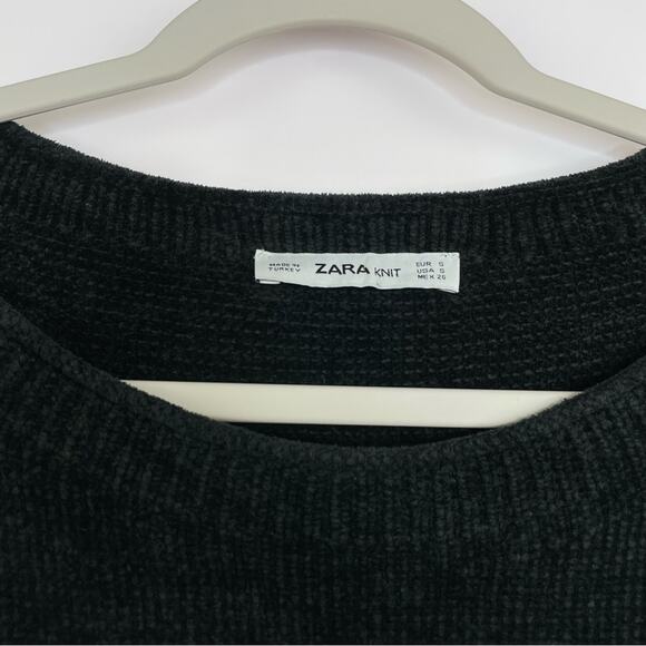 Zara Knit black sweater balloon sleeves velvety texture size Small oversized - Picture 4 of 10